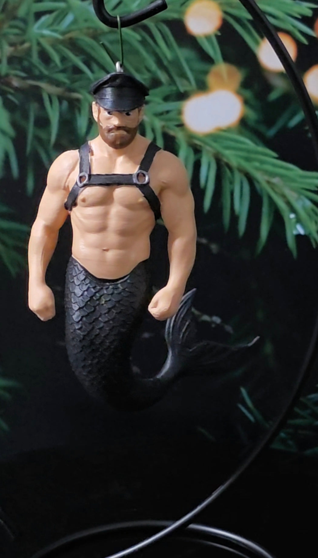 Painted Leather Daddy Merman Ornament
